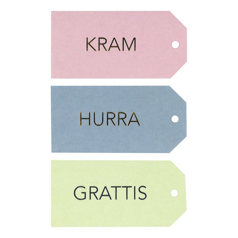 Hängetiketter Grattis/Kram/Hurra - 18-pack från Hedlundgruppen
