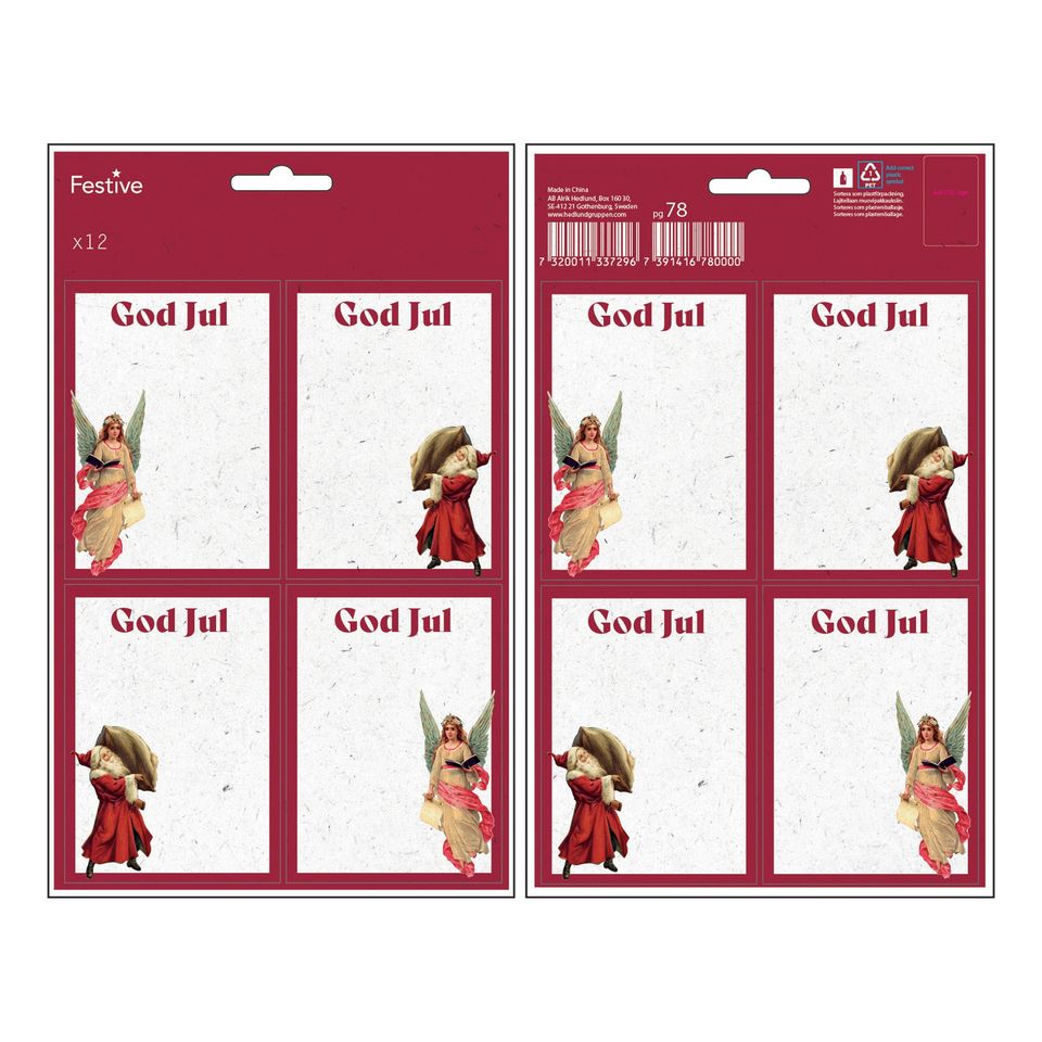 Juletiketter God Jul Röd - 12-pack från Hedlundgruppen