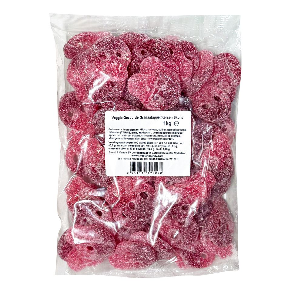 Matthijs Veggie Sur Skalle Granatäpple & Körsbär Storpack - 1 kg från Coopers Candy