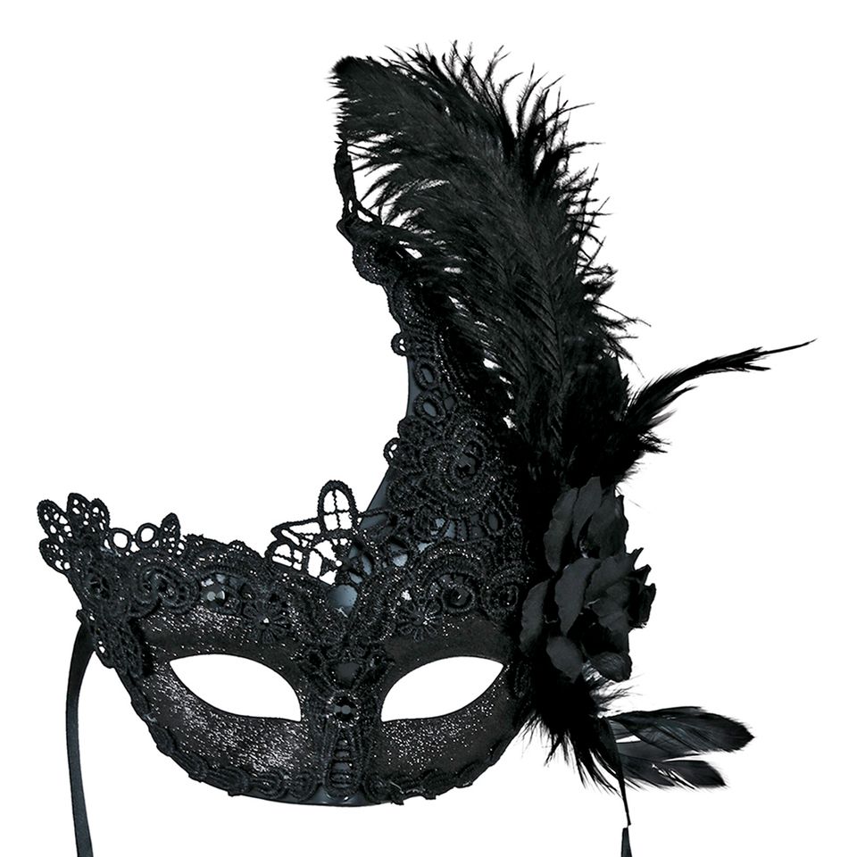 Ögonmask Svart med Fjädrar från Fiestas Guirca