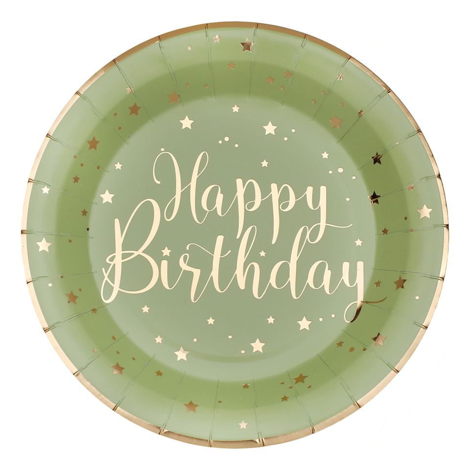 Papperstallrik Happy Birthday Grön/Guld - 10-pack från Santex