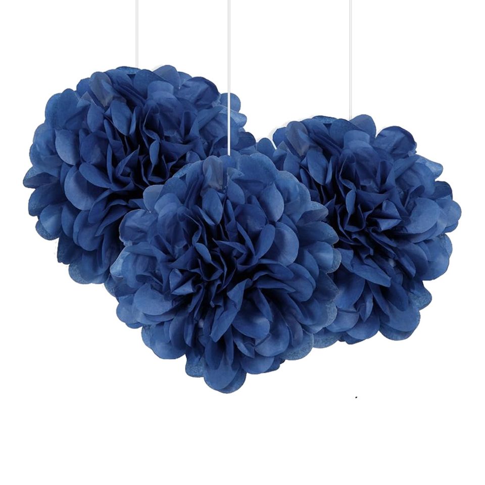 Pom Pom Mini Mörkblå Hängande Dekoration - 3-pack från Unique Party