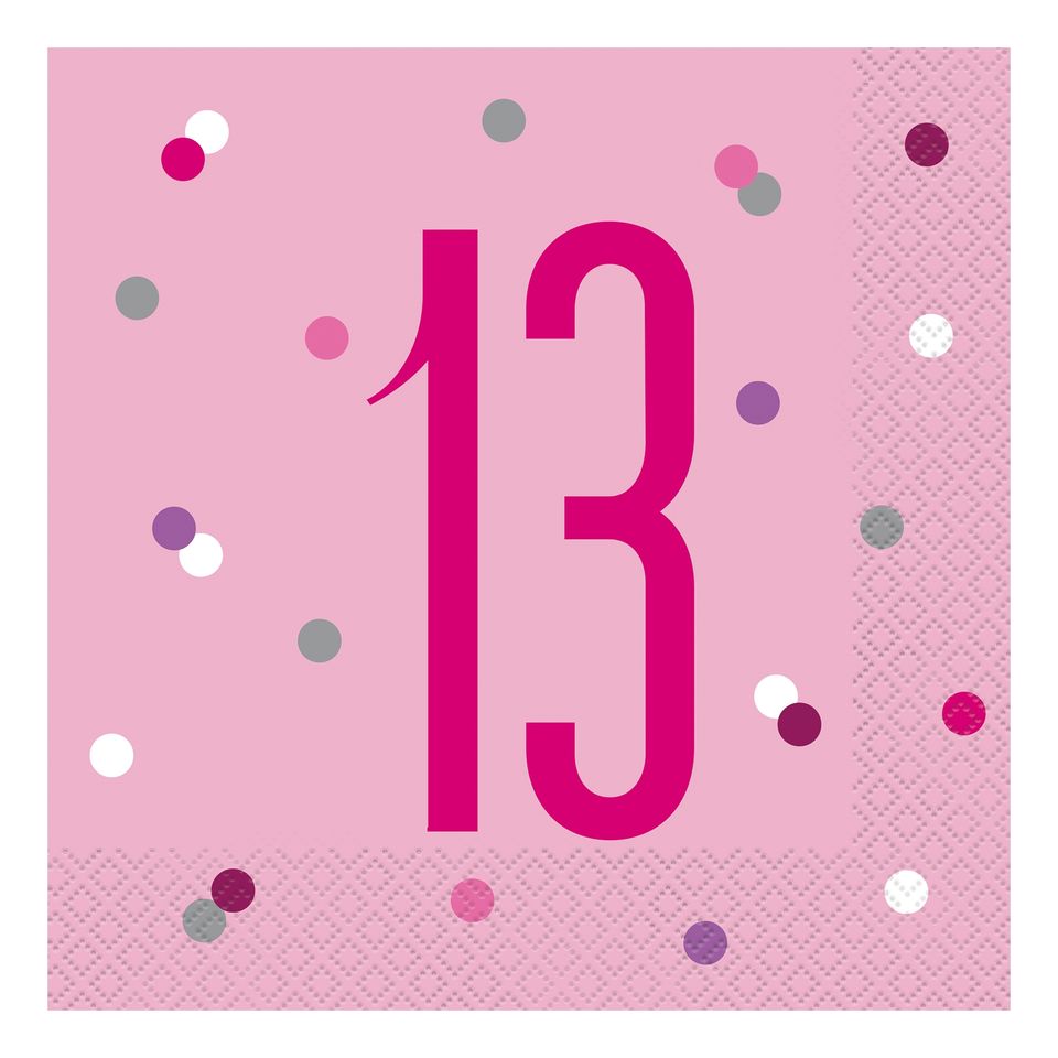 Servetter 13 Rosa - 16-pack från Unique Party