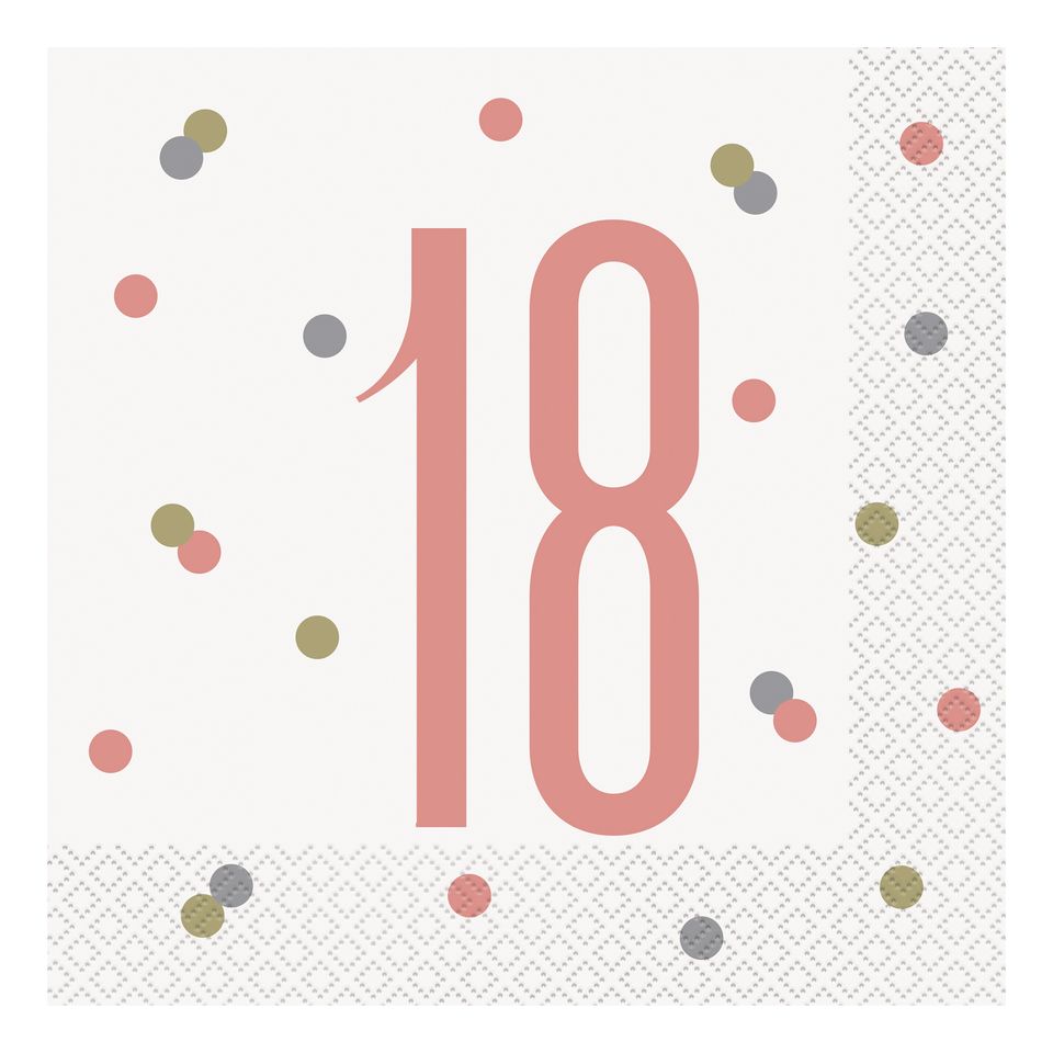 Servetter 18 Vit/Roséguld Prickig - 16-pack från Unique Party