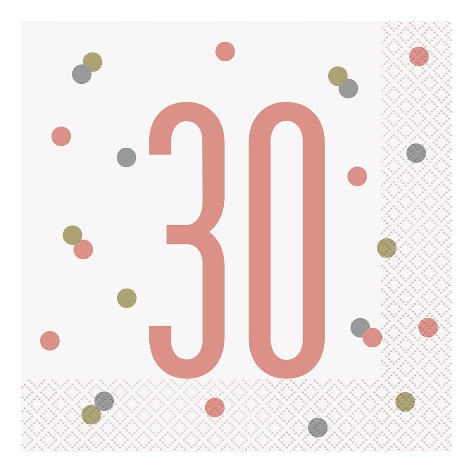 Servetter 30 Vit/Roséguld - 16-pack från Unique Party