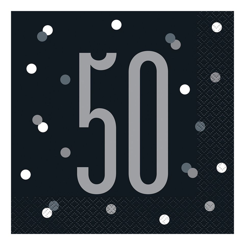 Servetter 50 Svart Prickig - 16-pack från Unique Party