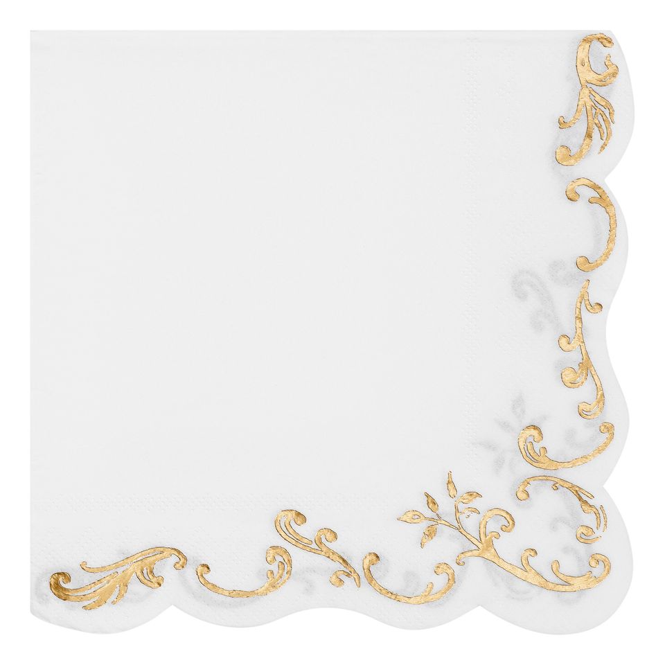Servetter Ornament Guld/Vit - 12-pack från PartyDeco