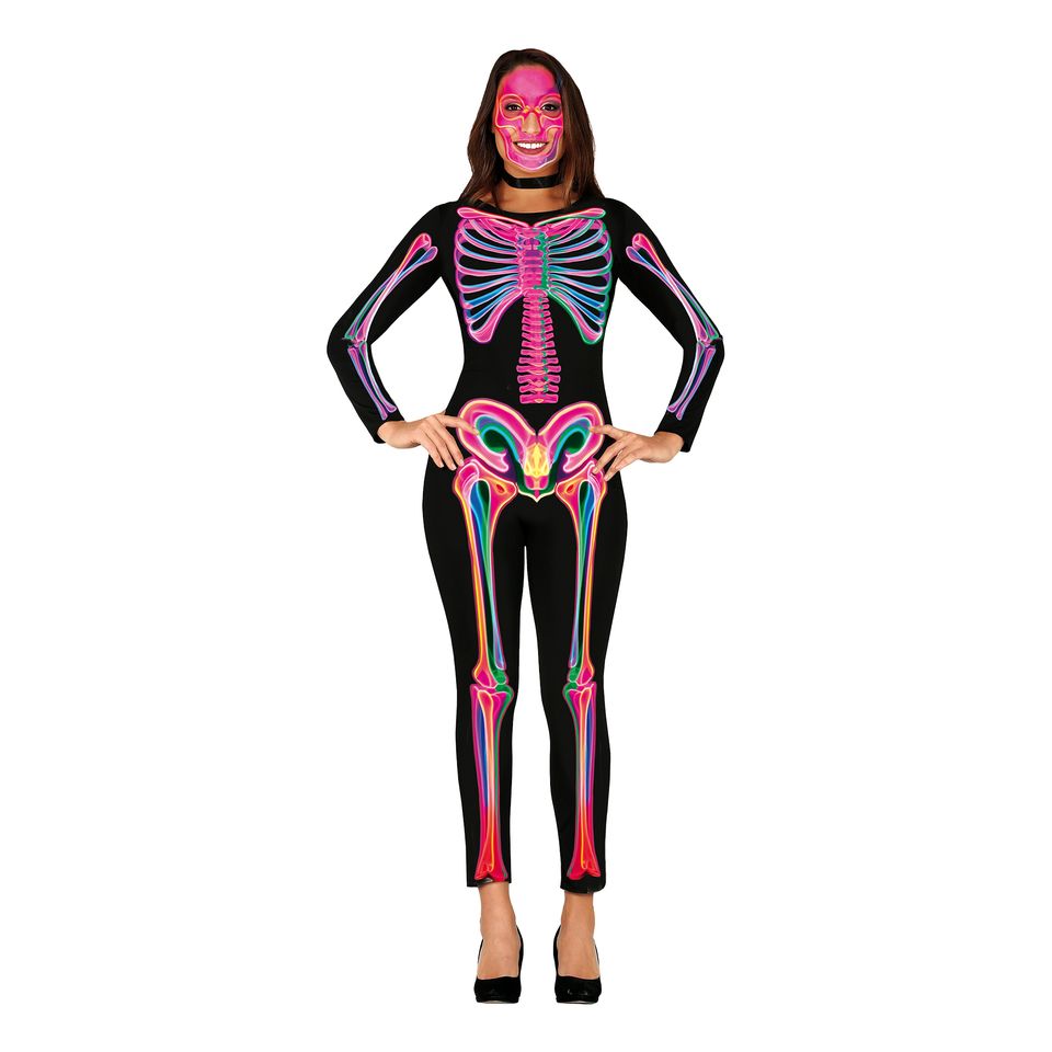 Skelett Neon Dam Maskeraddräkt från Fiestas Guirca