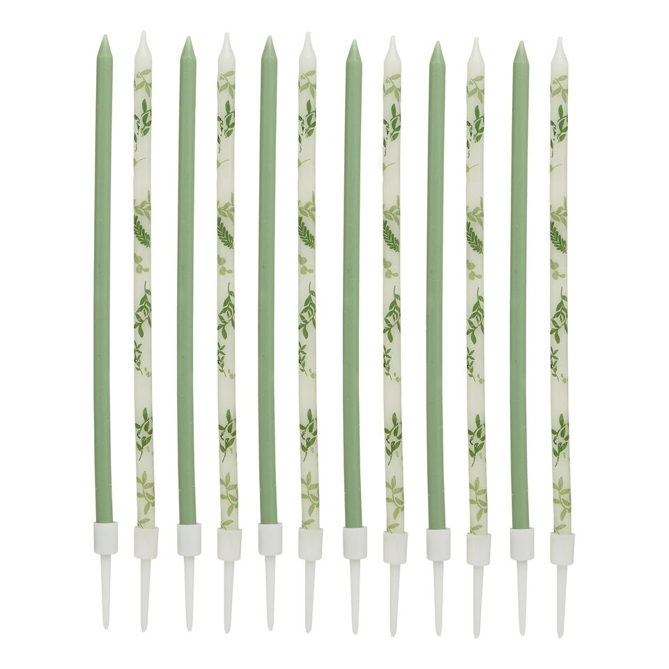 Tårtljus Långa Gröna Löv Botanic - 12-pack från Club Green / Hootyballoon