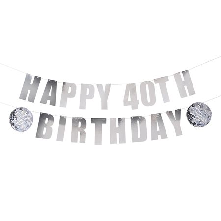 Guirlande Happy Birthday Silver Disco Personlig
